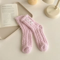 Calze rosa in pile di corallo per donna con fiocchi bianchi e trama a maglia verticale - Taglia unica / Rosa Porpora