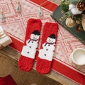 Thick red coral fleece Christmas socks featuring a snowman pattern for cozy winter home wear - One Size / Red Snowman with Black Hat (Pattern 18)