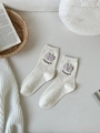 Simpatiche calze in cotone bianco sporco con macchie colorate e patch a cartone animato - Taglia unica / Stile Mostro Viola Love (4)