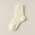 Thick cable knit fuzzy thermal sleeping socks in cream white fleece for women - One Size / White