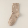 Beigefarbene Teddybär Korallenvlies Socken verdickt warm für Damen Winter Home Wear - Bären-Ausdruck