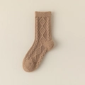 Calza da notte spessa in pile marrone con motivo a rombi intrecciati per l'inverno - Taglia unica / Marrone