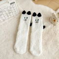 Cozy white coral fleece winter socks featuring a 3D cartoon cat ear design for women - One Size / White