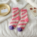 Pink and white striped coral fleece socks with purple toes for cozy winter warmth - Rose Red Stripes