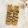 Thick coral fleece winter socks with ginger yellow cat cartoon pattern for warmth - One Size / Yellow