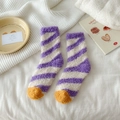 Plush coral fleece thermal socks in purple and white stripes with orange toe accents - Purple Stripes