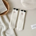 Plush white panda cartoon mid-tube winter sleep socks with 3D embroidery and soft fleece - One Size / White