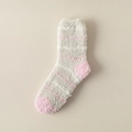 Pink and grey striped plush coral fleece bed socks for winter home warmth - One Size / Khaki