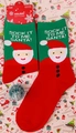 Christmas cotton socks with red and green patterns and Santa Claus motif with tag - 37-43 / Santa Claus Style 1