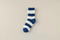 Men's winter coral fleece socks with dark blue and white stripes for home warmth - Blue Stripe
