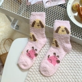 Pink coral fleece socks featuring a cute cartoon dog pattern for home comfort - Pug Style