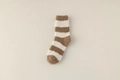 Plush coral fleece socks with brown and cream stripes for men's winter sleepwear - Camel Stripes