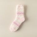Pink and purple striped coral fleece sleep socks with soft plush texture for home warmth - One Size / Light Pink