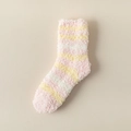 Thick coral fleece mid-calf sleeping socks with pink, yellow and white horizontal stripes - One Size / Pink Yellow