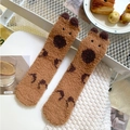 Thick brown coral fleece thermal socks featuring cute bear ears for winter home wear - One Size / Brown