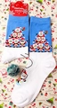 Blue and white mid-calf Christmas socks featuring Santa Claus motifs and holiday branding - 37-43 / Stacked Santa Claus