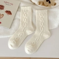 Calze termiche beige in maglia a trecce spesse da donna con consistenza morbida - Taglia unica / Bianco