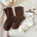 Calze invernali in pile da donna con motivi di orsetti carini e pois marroni e bianchi - Taglia unica / Set Marrone Caffè