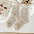 Calze termiche spesse beige in maglia a treccia per donna in morbido pile invernale - Taglia unica / Beige