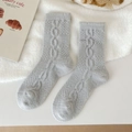 Thick light grey cable-knit thermal socks for women for cozy winter home wear - One Size / Gray