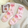 Roze koraal fleece sokken met schattige geborduurde sterren- en maanpatronen - Eén maat / Hart Maan