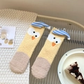 Yellow cartoon bird coral fleece socks with cute blue striped sleep cap decoration - Yellow Chick with Bath Cap