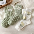 Lot de trois paires de chaussettes en polaire corail avec broderie animale mignonne - Taille unique / Combo Vert