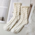 Calze bianche in pile corallo a trecce per il calore invernale e per dormire - Taglia unica / Bianco