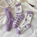 Trois paires de chaussettes thermiques violettes avec broderie ours et maille douce - Taille unique / Ensemble Violet