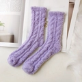 Calze spesse in pile corallo viola con motivo a trecce per il calore invernale - Taglia unica / Viola