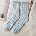 Morbide calze da notte in pile corallo azzurro con trama a trecce per l'inverno - Taglia unica / Blu