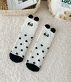 Cute panda coral fleece socks with 3D ears and black polka dots for winter warmth - One Size / Panda