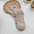Thick beige coral fleece socks featuring cute bear embroidery for winter warmth - One Size / Khaki Bear