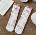 Dikke warme koraalvlies sokken met kattenoren en roze pootafdruk ontwerp - Eén maat / Roze en Wit