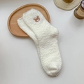 White coral fleece socks with cute brown bear embroidery for winter warmth - One Size / White Bear Head