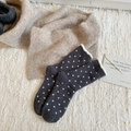 Thick dark grey polka dot thermal socks with white faux fur trim for winter comfort - One Size / Dark Gray