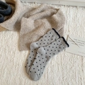 Thick grey polka dot thermal socks with black scalloped lace trim for winter - One Size / Light Gray