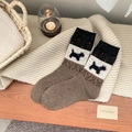 Chaussettes d'hiver thermiques au design patchwork vintage avec motif de chien brun - Taille unique / Café Clair