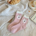 Chaussettes en laine roses avec motifs d'ours blancs et bords-côtes pour l'hiver doux - Taille 34-41 / Rose