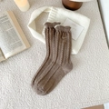 Coffee brown wool blend socks with cable knit texture and small bow detail - One Size / Light Coffee