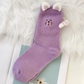 Calze termiche viola a gatto in morbido pile corallo con orecchie 3D per l'inverno - Taglia unica / Gatto Viola