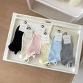 Close-up of fine embroidered bear detail on polka dot combed cotton ankle socks - One Size / Mixed Colors