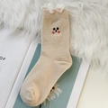 Calze invernali beige pelose con orecchie 3D e ricami di animali su tappeto morbido - Taglia unica / Coniglio Bianco Sporco