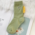 Thick green fleece socks with cute cartoon dinosaur design and fuzzy warm texture - One Size / Green Dinosaur