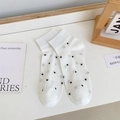 White ribbed ankle socks with black heart pattern for women, breathable cotton blend - One Size / White