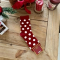 Mid-calf rabbit wool red socks with white polka dots for Christmas and New Year festive style - Red with White Polka Dots