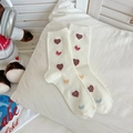 Calze bianco crema con pois caffè ricamati e motivi a onde colorate - Taglia unica / Stile Onda di Cuore Marrone (爱心)