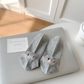 Gray combed cotton short socks with polka dots and brown dachshund puppy embroidery - One Size / Gray