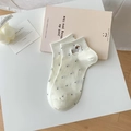 Crèmewitte enkelsokken met zwarte stippen en bruine geborduurde puppy details - Eén maat / Wit