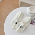 Off-white combed cotton socks with cute puppy embroidery and ribbed cuffs for women - One Size / White
